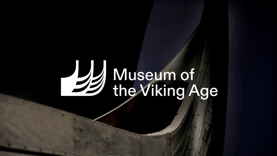 Logo for the Museum of the Viking Age with an illustration of three Viking ships and the the "Museum of the Viking Age".