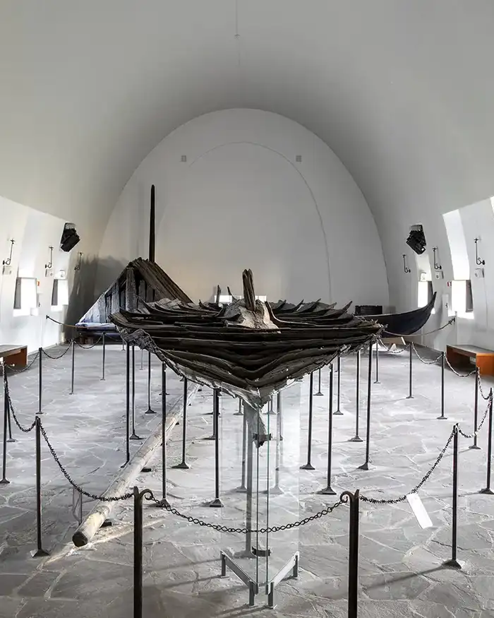 Parts of a Viking ship, called the Tune Ship, on display at the old Viking Ship Museum.